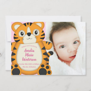 Invitación Chica rosado del Baby Shower Safari del tigre