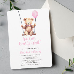 Invitación Chica rosado del balón Teddy Bear Baby Shower