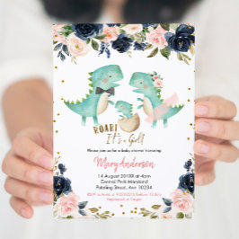 Invitación Chica rosado Dinosaur Couple Shower