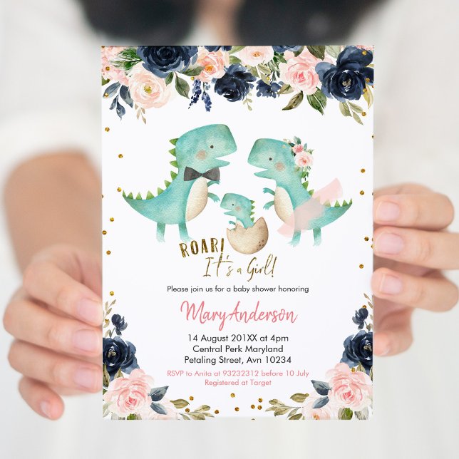Invitación Chica rosado Dinosaur Couple Shower (Subido por el creador)