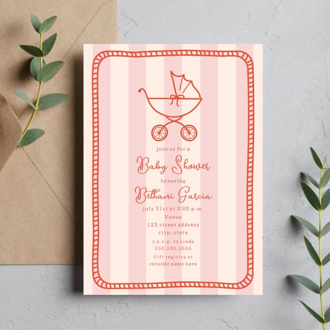 Invitación Chica rosado Doodle de Stroller Baby Shower (Subido por el creador)