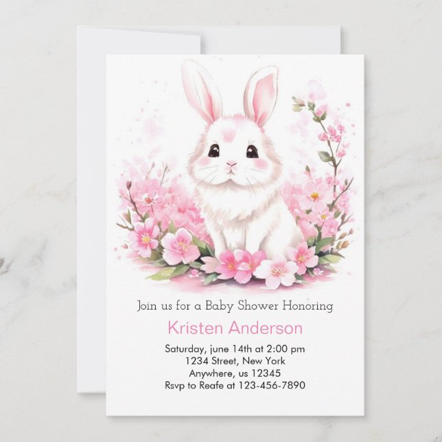 Invitación Chica rosado encantado Woodland Bunny Baby Shower (Anverso)