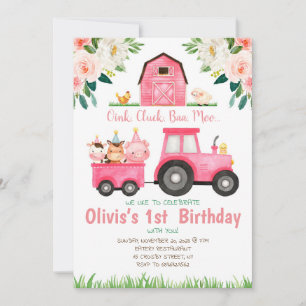 Invitación Chica rosado Fiesta de cumpleaños de los animales