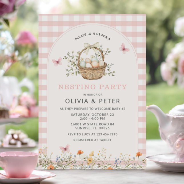 Invitación Chica rosado Fiesta de nidificación Prepara la duc (Subido por el creador)