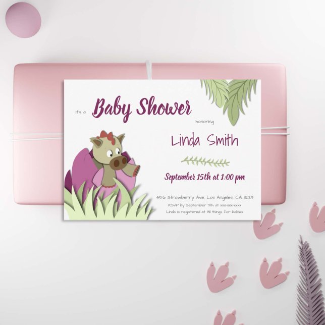 Invitación Chica rosado lindo de dinosaurio que odia Baby Sho (Subido por el creador)