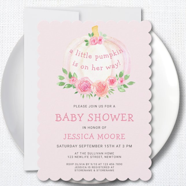 Invitación Chica rosado pequeño de calabaza Baby Shower (Subido por el creador)