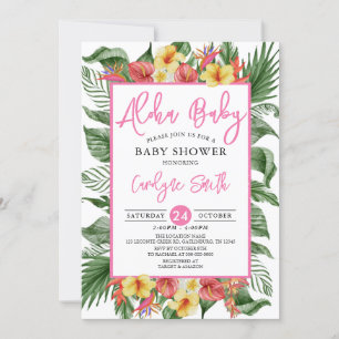 Invitación Chica rosado tropical de Aloha Hawaii Baby Shower