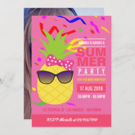 Invitación Chica rosado tropical de verano  de cumpleaños fot