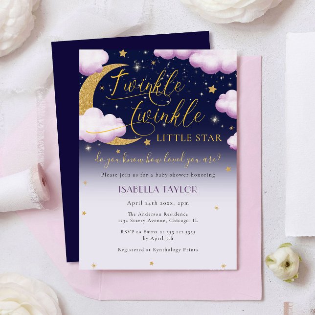 Invitación Chica rosado Twinkle Little Star Baby Shower (Subido por el creador)