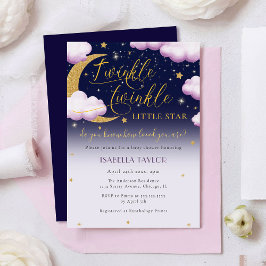 Invitación Chica rosado Twinkle Little Star Baby Shower