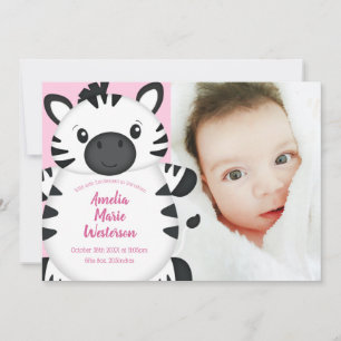 Invitación Chica rosado zebra Baby Shower Safari