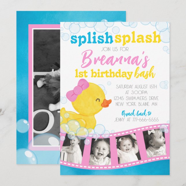 Invitación Chica Rubber Duck FilmStrip Multi Picture Birday (Anverso / Reverso)