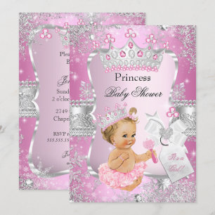 Invitación Chica rubia ducha de bebé princesa plateada rosa