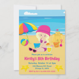 Invitación Chica Rubia Linda Cumpleaños de Verano en la Playa