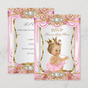 Invitación Chica Rubia Princesa Baby Shower Seda Rosa RSVP