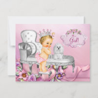 Chica rubia silla rosa princesa perla baby shower