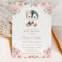 Chica Rubor Floral Adorable Penguin Baby Shower