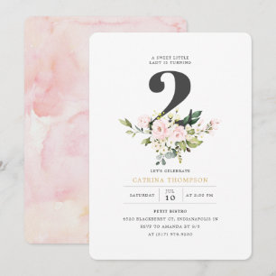 Invitación Chica Rubor Floral & Eucalyptus Fiesta de cumplea