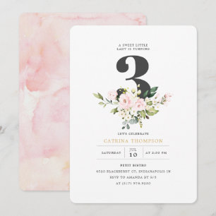 Invitación Chica Rubor Floral & Eucalyptus Fiesta de tercer c