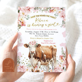 Invitación Chica Rubor Floral Floral Cow Farm Baby Shower