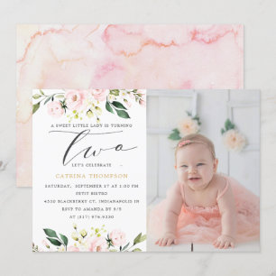 Invitación Chica Rubor Floral Greenery Foto de cumpleaños