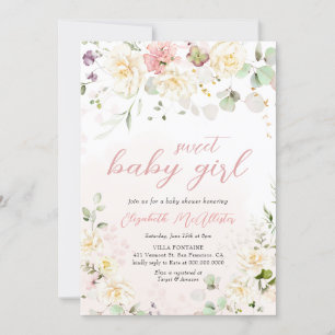 Invitación Chica Rubor Floral Rosa Eucalyptus Baby Shower