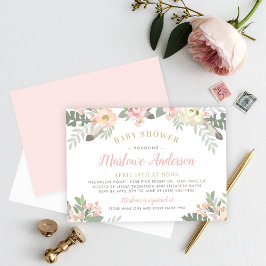 Invitación Chica Rubor Pink and Gold Floral Boho Baby Shower