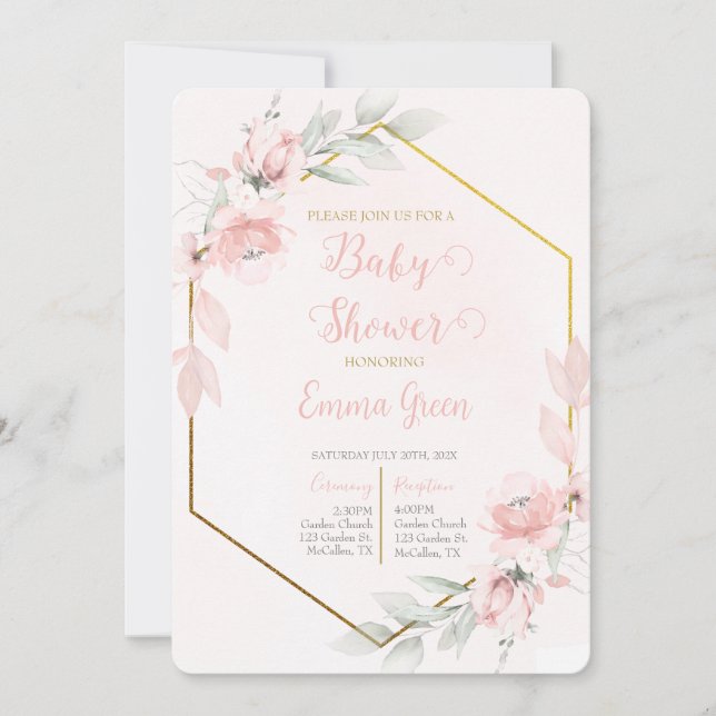 Invitación Chica Rubor Pink Baby Shower (Anverso)