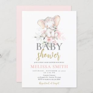 Invitación chica Rubor Pink Elephant Baby Shower