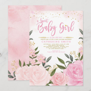 Invitación Chica Rubor Pink Gold Floral Greeneration Baby Sho