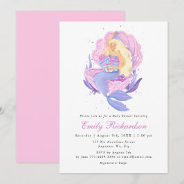 Invitación Chica Rubor Rosa Pastel Sirenita Baby Shower