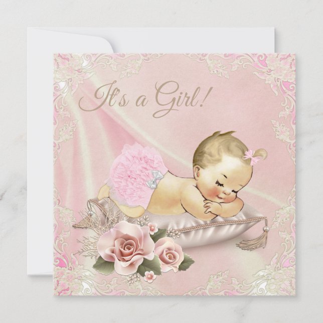 Invitación Chica Rubor Rosa Rubio Baby Shower (Anverso)