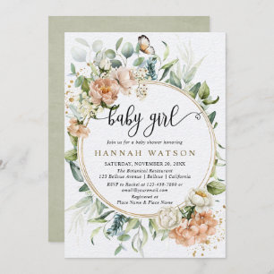 Invitación Chica Rubor Rosa Sage Eucalyptus Baby Shower