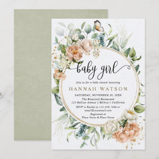 Invitación Chica Rubor Rosa Sage Eucalyptus Baby Shower