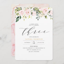 Invitación Chica Rubor White Floral & Eucalyptus Tercer cumpl