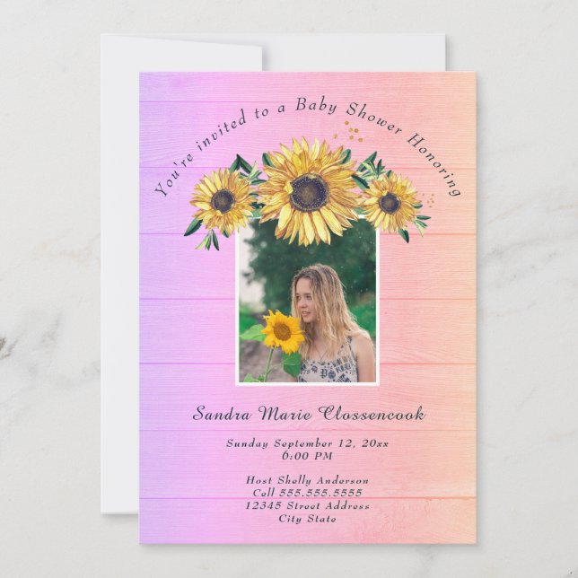 Invitación Chica ruso de madera rosa de girasol Baby Shower I (Anverso)
