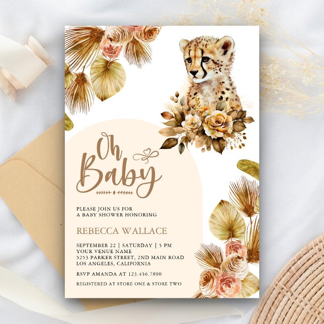 Invitación Chica ruso del Boho Floral Cheetah Baby Shower (Subido por el creador)
