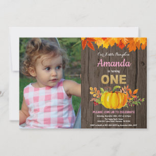 Invitación Chica Rústica Calabaza Otoño Primera Cumpleaños Do