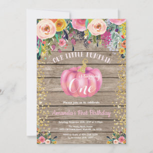 Invitación Chica Rústica Calabaza Primer Cumpleaños Floral Do