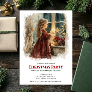 Invitación Chica rústica esperando a Santa impresión Navidad