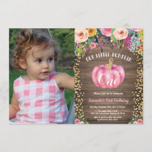 Invitación Chica Rústico Calabaza Primer Cumpleaños Floral Go