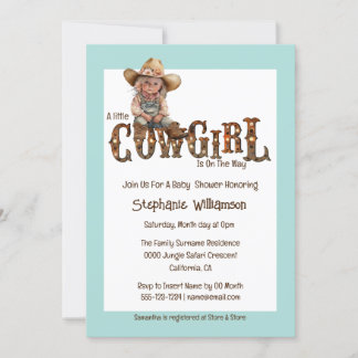 Invitación Chica rústico de cowgirl azul marrón occidental