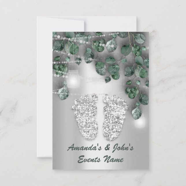 Invitación Chica Rústico Verde Rústico De Pies De Baby Shower (Reverso)