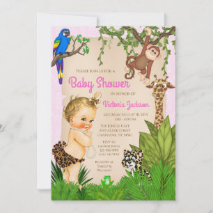Invitación Chica Safari Animal Jungle Baby Shower