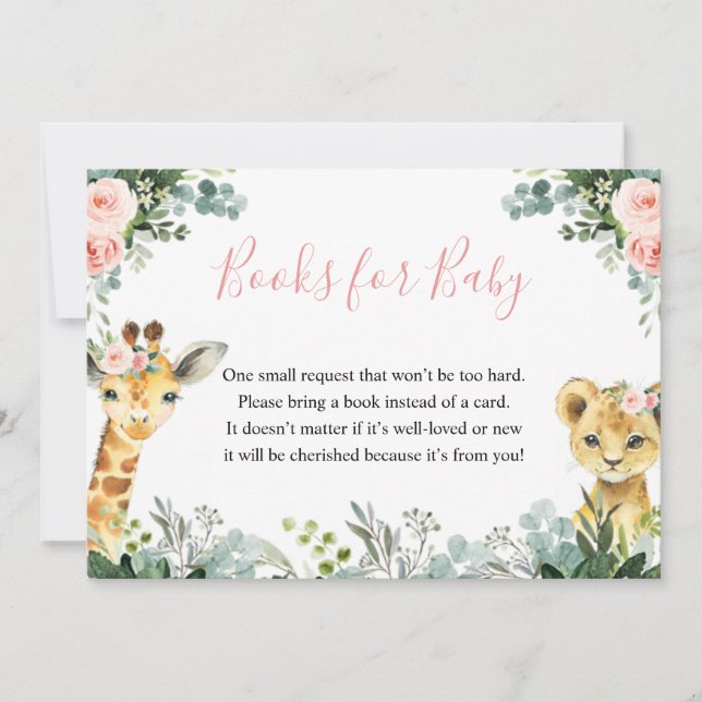 Invitación Chica Safari Animal Libro de Baby Shower para el b (Anverso)