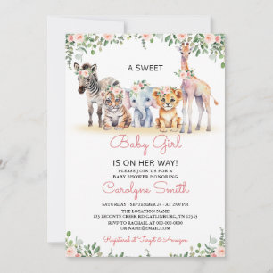 Invitación Chica Safari Animales Greenery Jungle Baby Shower