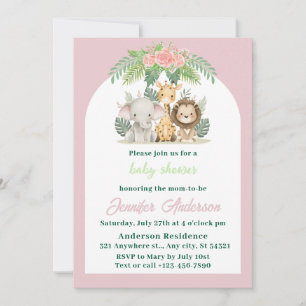 Invitación Chica Safari Animals Baby Shower