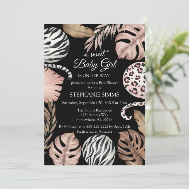 Invitación Chica Safari Baby Shower (Anverso de pie)