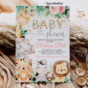 Invitación Chica Safari Baby Shower Animal de la jungla salva