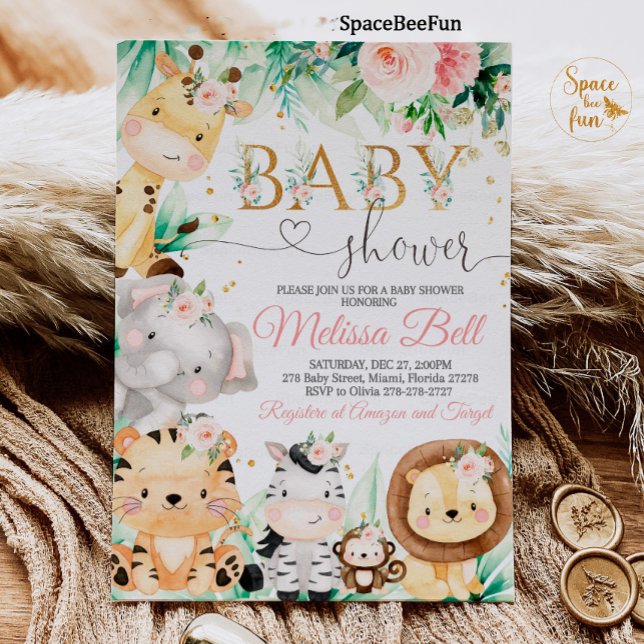 Invitación Chica Safari Baby Shower Animal de la jungla salva (Subido por el creador)